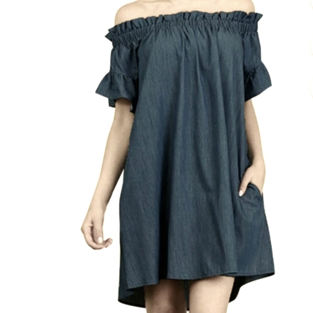 Umgee Blue Off-Shoulder Dress (S)